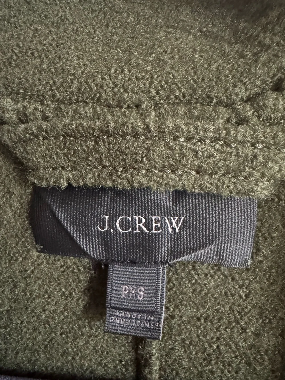 J. Crew Olive Moss Green Boiled Wool Warm Wrap Blazer Coat w Tie Belt Petite XS